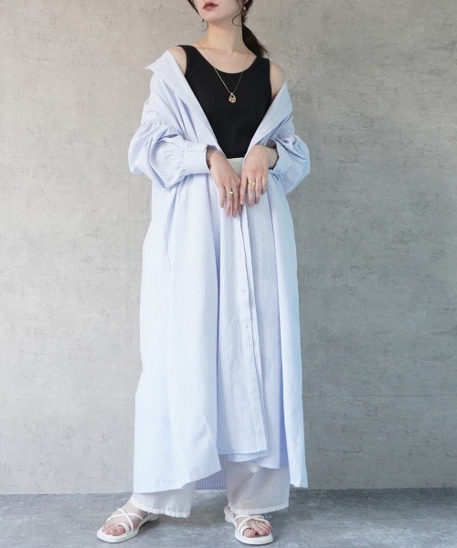 Emma（SELECT LEVERY）（エマ セレクトリベリー）の「ストライプロングシャツワンピ―ス（シャツワンピース・レディース・ブルー/ベージュ/ブラック・SMALL/LARGE/MEDIUM）」の5枚目の写真