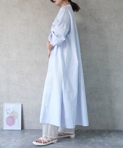 Emma（SELECT LEVERY）（エマ セレクトリベリー）の「ストライプロングシャツワンピ―ス（シャツワンピース・レディース・ブルー/ベージュ/ブラック・SMALL/LARGE/MEDIUM）」の6枚目の写真