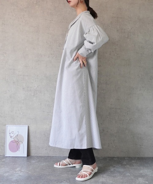 Emma（SELECT LEVERY）（エマ セレクトリベリー）の「ストライプロングシャツワンピ―ス（シャツワンピース・レディース・ブルー/ベージュ/ブラック・SMALL/LARGE/MEDIUM）」の14枚目の写真