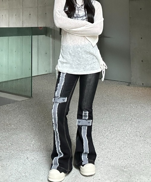 KsG（ケーエスジー）の「cross design ribbon denim（デニムパンツ・レディース・ブラック・LARGE/SMALL/MEDIUM）」の3枚目の写真