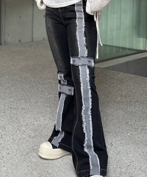 KsG（ケーエスジー）の「cross design ribbon denim（デニムパンツ・レディース・ブラック・LARGE/SMALL/MEDIUM）」の6枚目の写真
