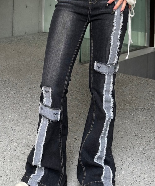 KsG（ケーエスジー）の「cross design ribbon denim（デニムパンツ・レディース・ブラック・LARGE/SMALL/MEDIUM）」の5枚目の写真