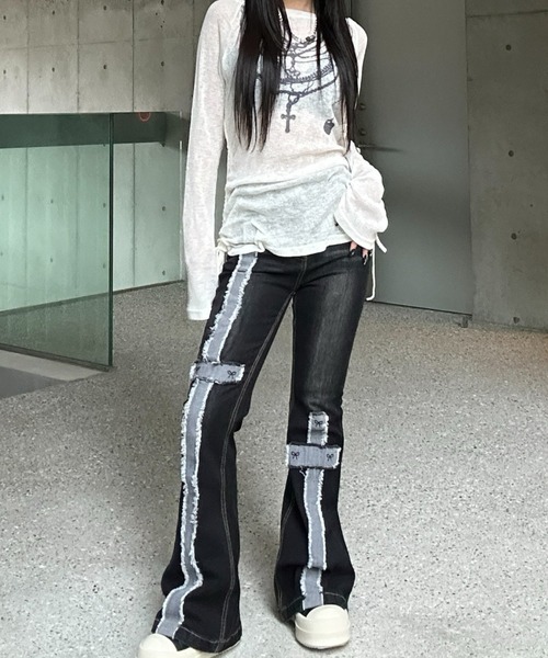 KsG（ケーエスジー）の「cross design ribbon denim（デニムパンツ・レディース・ブラック・LARGE/SMALL/MEDIUM）」の4枚目の写真