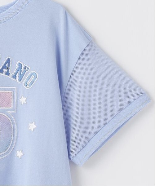 メゾピアノ新品新作タグ付きナンバリング　袖メッシュ半袖Tシャツ130 セール】ナンバリング 袖メッシュ半袖Tシャツ（Tシャツ