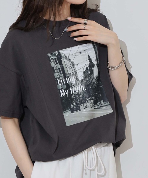 P10L FAIFAWINE Tシャツ Mサイズ セール】プリントオーバーサイズTシャツ（Tシャツ/カットソー