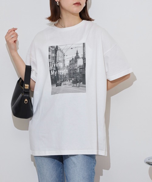 FUNALIVE(ファンアライブ)の「プリントオーバーサイズTシャツ(Tシャツ/カットソー・レディース・オフホワイト/チャコール/ブラック/ホワイト系・FREE)」の14枚目の写真
