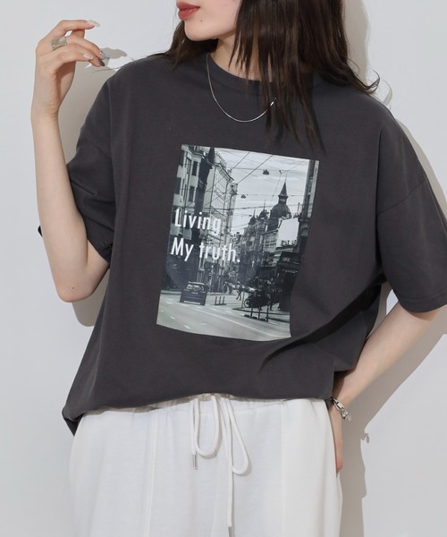 FUNALIVE(ファンアライブ)の「プリントオーバーサイズTシャツ(Tシャツ/カットソー・レディース・オフホワイト/チャコール/ブラック/ホワイト系・FREE)」の17枚目の写真