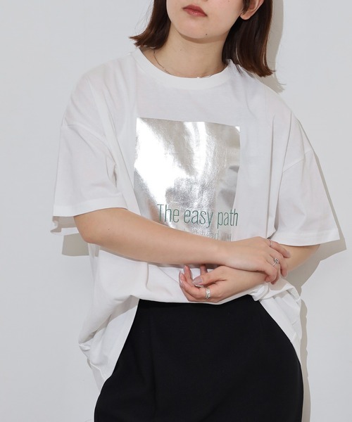 FUNALIVE(ファンアライブ)の「プリントオーバーサイズTシャツ(Tシャツ/カットソー・レディース・オフホワイト/チャコール/ブラック/ホワイト系・FREE)」の5枚目の写真