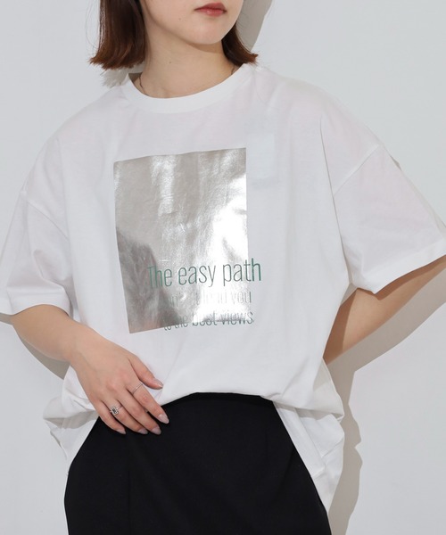 FUNALIVE(ファンアライブ)の「プリントオーバーサイズTシャツ(Tシャツ/カットソー・レディース・オフホワイト/チャコール/ブラック/ホワイト系・FREE)」の6枚目の写真
