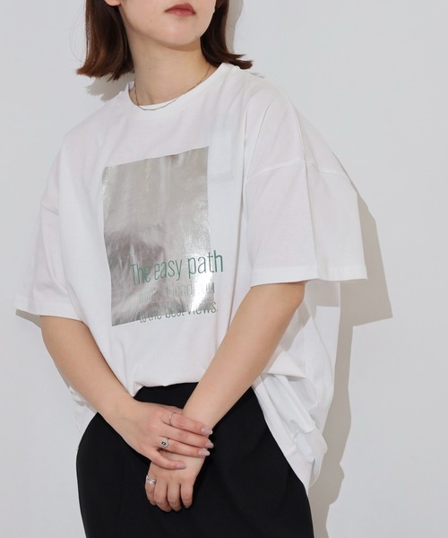 FUNALIVE(ファンアライブ)の「プリントオーバーサイズTシャツ(Tシャツ/カットソー・レディース・オフホワイト/チャコール/ブラック/ホワイト系・FREE)」の7枚目の写真