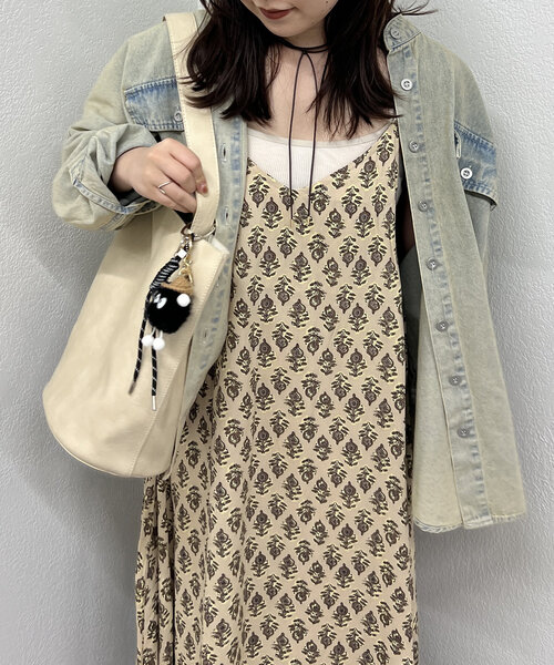 Remind me and forever(リマインドミーアンドフォーエバー)の「【WEB限定】総柄レーヨンキャミワンピース(ワンピース・レディース・ベージュ/ブラウン/ターコイズブルー/オレンジ/グリーン/グレー・FREE)」の8枚目の写真