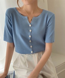 STYLEBLOCK（スタイルブロック）の「半袖リブニットカーディガン（カーディガン/ボレロ）」