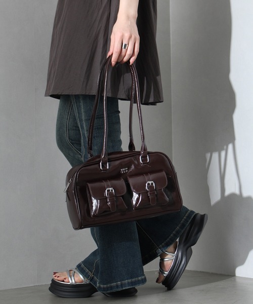 SpRay(スプレイ)の「2ポケットショルダーバック(ショルダーバッグ・レディース・レッド/ブラウン/アイボリー/ブラック/シルバー・FREE)」の9枚目の写真