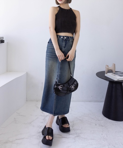 clear（クリア）の「ストーンウォッシュホルターネックリブニットタンク[着回し力抜群 大人 カジュアル]≪SS新作≫（タンクトップ・レディース・ブルー/ブラウン/キャメル・F）」の7枚目の写真