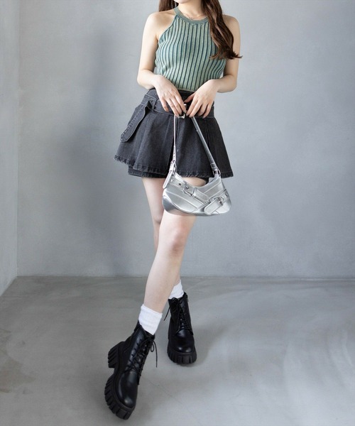 clear（クリア）の「ストーンウォッシュホルターネックリブニットタンク[着回し力抜群 大人 カジュアル]≪SS新作≫（タンクトップ・レディース・ブルー/ブラウン/キャメル・F）」の4枚目の写真