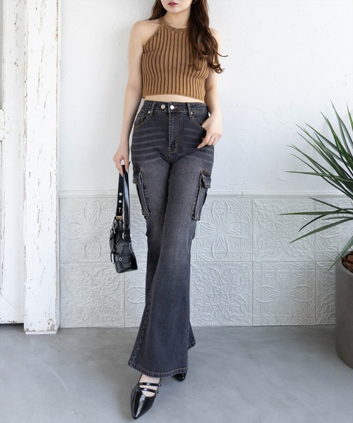 clear（クリア）の「ストーンウォッシュホルターネックリブニットタンク[着回し力抜群 大人 カジュアル]≪SS新作≫（タンクトップ・レディース・ブルー/ブラウン/キャメル・F）」の6枚目の写真