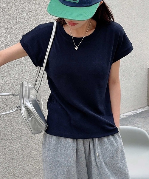 BANICO（バニコ）の「ロールスリーブプレーンTシャツ（Tシャツ/カットソー・レディース・グレー/ブルー/ブラック/ホワイト/ライトグレー/ネイビー・FREE）」の2枚目の写真