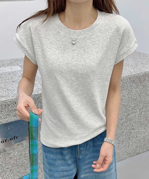 BANICO（バニコ）の「ロールスリーブプレーンTシャツ（Tシャツ/カットソー・レディース・グレー/ブルー/ブラック/ホワイト/ライトグレー/ネイビー・FREE）」の4枚目の写真