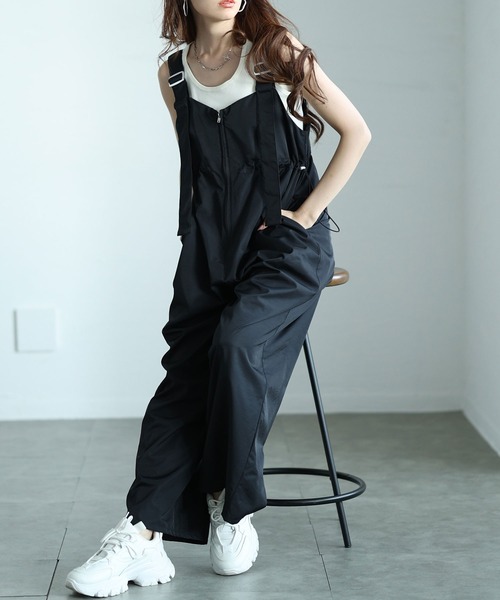 アナクロノーム サロペット パンツ オーバーオール 黒 ANACHRONORM AN012 / TAPERED OVERALLS / BLACK | FLATBUSH