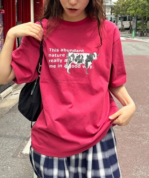 CIAOPANIC TYPY（チャオパニックティピー）の「【UNISEX】牛グラフィックTEE（Tシャツ/カットソー・レディース・ホワイト/ボルドー/ブルー・MEDIUM/LARGE）」の3枚目の写真