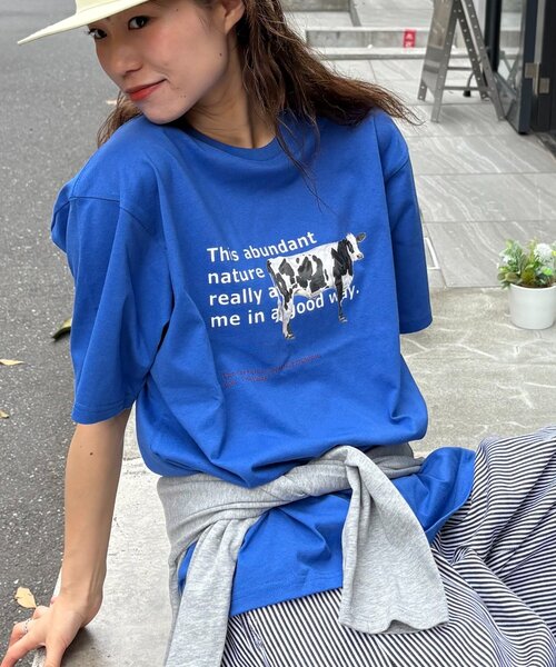 CIAOPANIC TYPY（チャオパニックティピー）の「【UNISEX】牛グラフィックTEE（Tシャツ/カットソー・レディース・ホワイト/ボルドー/ブルー・MEDIUM/LARGE）」の4枚目の写真