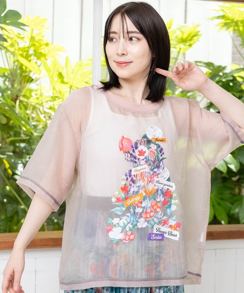 tシャツ 152662：クマシルエット花柄シアープルオーバー レディース 152662：クマシルエット花柄シアープルオーバー（Tシャツ