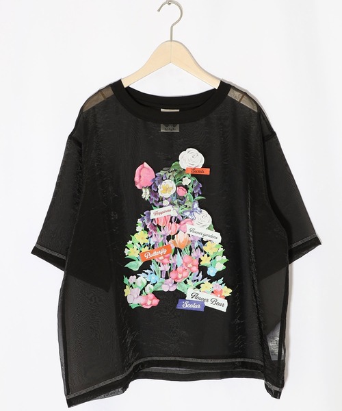 tシャツ 152662：クマシルエット花柄シアープルオーバー レディース 152662：クマシルエット花柄シアープルオーバー（Tシャツ