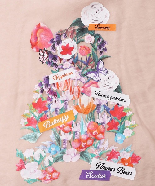 152662：クマシルエット花柄シアープルオーバー（Tシャツ