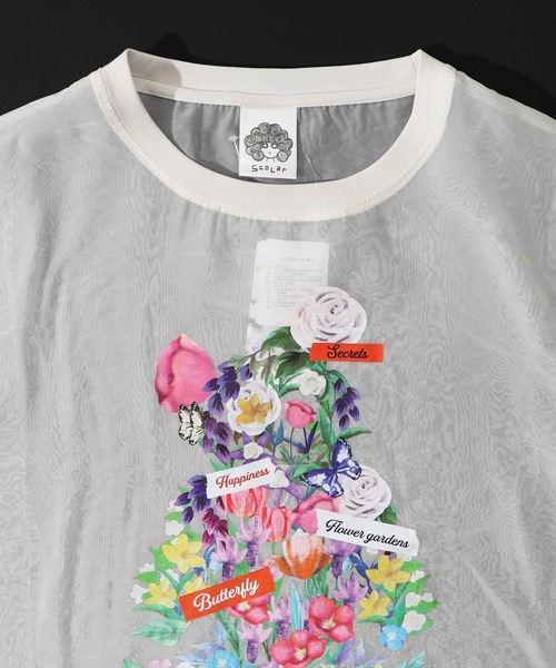 152662：クマシルエット花柄シアープルオーバー（Tシャツ