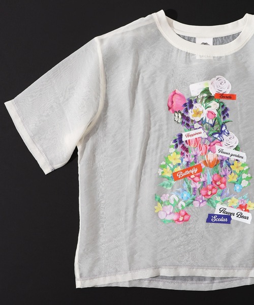 tシャツ 152662：クマシルエット花柄シアープルオーバー レディース 152662：クマシルエット花柄シアープルオーバー（Tシャツ