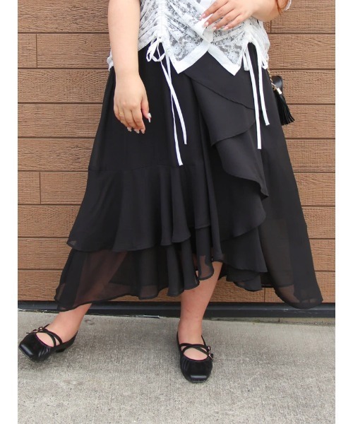Re-J&SUPURE(リジェイアンドスプル)の「【大きいサイズ】【Kannaコラボ】シフォンラッフルスカート(スカート・レディース・ブラック/ベージュ・XX-LARGE/XXX-LARGE/XXXX-LARGE)」の19枚目の写真