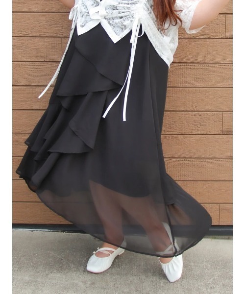Re-J&SUPURE(リジェイアンドスプル)の「【大きいサイズ】【Kannaコラボ】シフォンラッフルスカート(スカート・レディース・ブラック/ベージュ・XX-LARGE/XXX-LARGE/XXXX-LARGE)」の18枚目の写真
