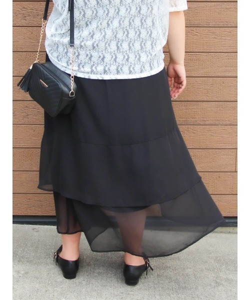 Re-J&SUPURE(リジェイアンドスプル)の「【大きいサイズ】【Kannaコラボ】シフォンラッフルスカート(スカート・レディース・ブラック/ベージュ・XX-LARGE/XXX-LARGE/XXXX-LARGE)」の16枚目の写真