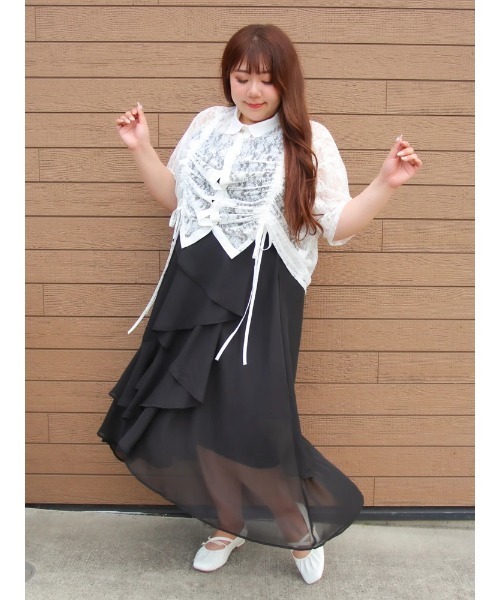 Re-J&SUPURE(リジェイアンドスプル)の「【大きいサイズ】【Kannaコラボ】シフォンラッフルスカート(スカート・レディース・ブラック/ベージュ・XX-LARGE/XXX-LARGE/XXXX-LARGE)」の14枚目の写真