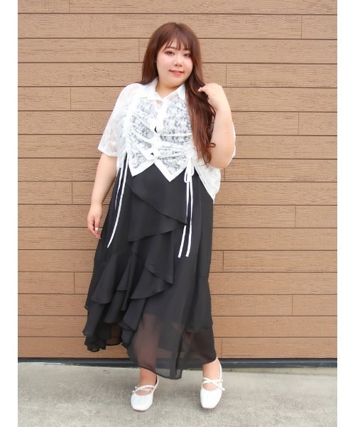 Re-J&SUPURE(リジェイアンドスプル)の「【大きいサイズ】【Kannaコラボ】シフォンラッフルスカート(スカート・レディース・ブラック/ベージュ・XX-LARGE/XXX-LARGE/XXXX-LARGE)」の13枚目の写真