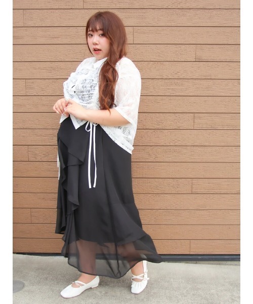 Re-J&SUPURE(リジェイアンドスプル)の「【大きいサイズ】【Kannaコラボ】シフォンラッフルスカート(スカート・レディース・ブラック/ベージュ・XX-LARGE/XXX-LARGE/XXXX-LARGE)」の12枚目の写真