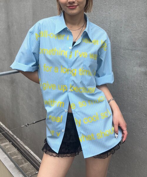 ブラウス シャツ 「Sourcream/サワークリーム」メッセージプリント半袖シャツ レディース メンズ セール】【Sourcream/サワークリーム】メッセージプリント半袖