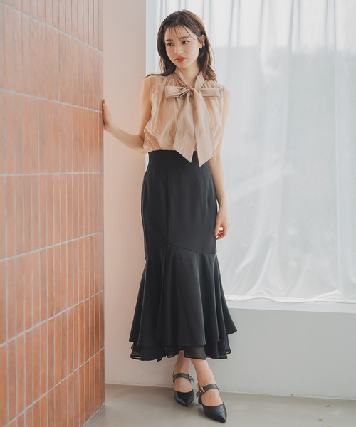 MISCH MASCH(ミッシュマッシュ)の「ノースリーブリボンブラウス(シャツ/ブラウス・レディース・ブラック/ピンク/ベージュ・フリ-)」の7枚目の写真