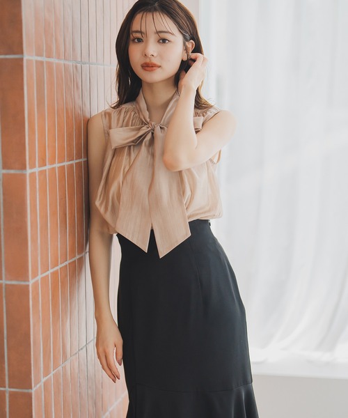 MISCH MASCH(ミッシュマッシュ)の「ノースリーブリボンブラウス(シャツ/ブラウス・レディース・ブラック/ピンク/ベージュ・フリ-)」の9枚目の写真