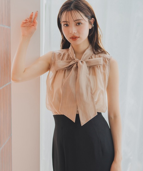 MISCH MASCH(ミッシュマッシュ)の「ノースリーブリボンブラウス(シャツ/ブラウス・レディース・ブラック/ピンク/ベージュ・フリ-)」の10枚目の写真