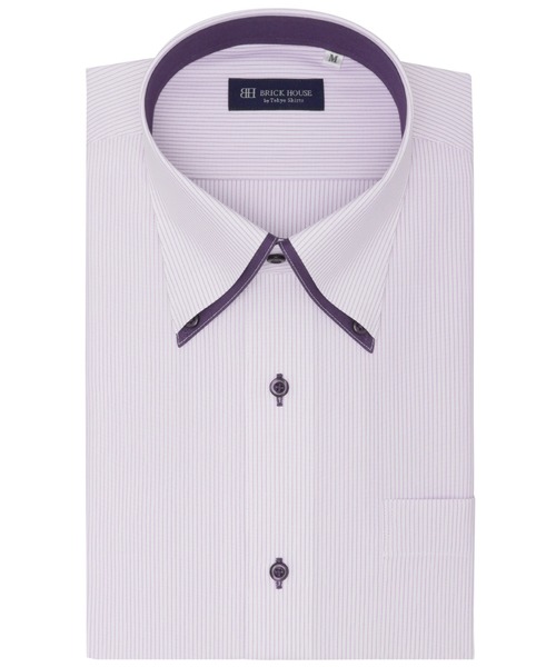 TOKYO SHIRTS(トウキョウシャツ)の「形態安定ノンアイロン ボタンダウン 半袖ストレッチビジネスワイシャツ(ビジネスシャツ・メンズ・パープル・首回り39cm/首回り41cm/首回り42cm/首回り43cm)」の1枚目の写真