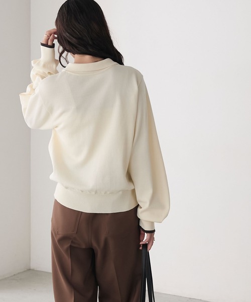 forksy.】ニュアンス柄コード刺繍ニットポロカーディガン forksy