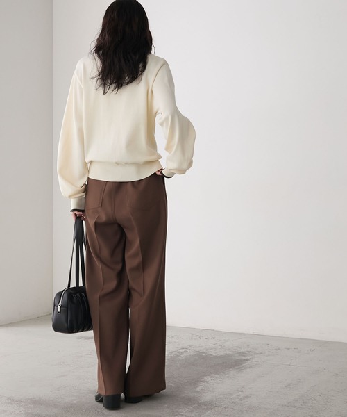 forksy.】ニュアンス柄コード刺繍ニットポロカーディガン forksy