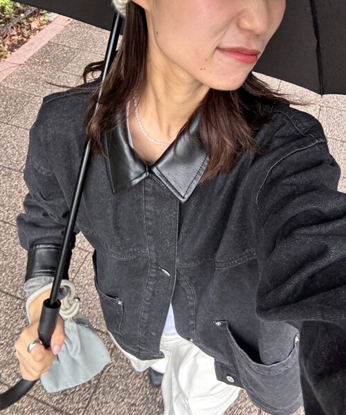 ユニセックス】レザーカラーウエスタンデニムジャケット