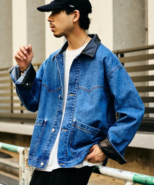 CIAOPANIC TYPY（チャオパニックティピー）の「【ユニセックス】レザーカラーウエスタンデニムジャケット/セットアップアイテムあり（デニムジャケット・メンズ・ブルー/ベージュ/ブラック・LARGE/MEDIUM）」の18枚目の写真