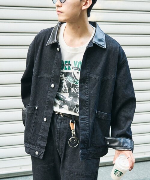 セール】【ユニセックス】レザーカラーウエスタンデニムジャケット