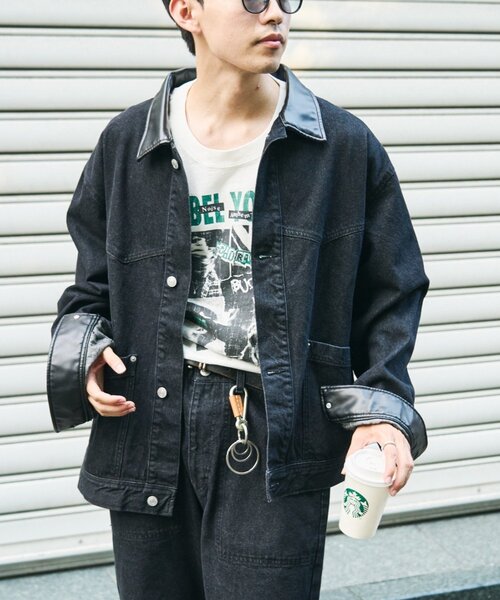 セール】【ユニセックス】レザーカラーウエスタンデニムジャケット