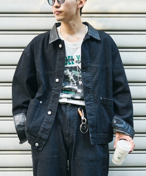 セール】【ユニセックス】レザーカラーウエスタンデニムジャケット