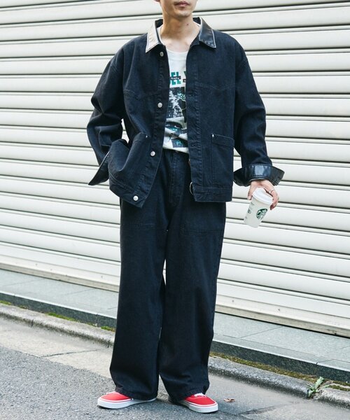 セール】【ユニセックス】レザーカラーウエスタンデニムジャケット