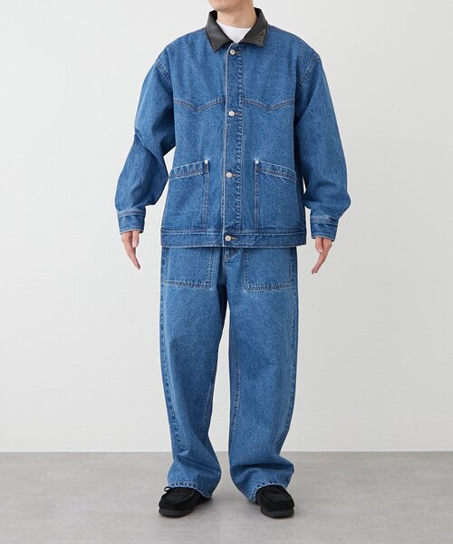 セール】【ユニセックス】レザーカラーウエスタンデニムジャケット